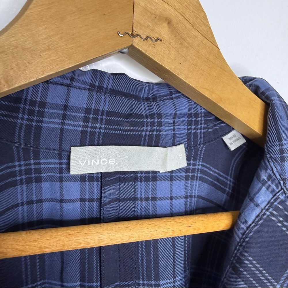 VINCE Blue Coastal Plaid Karo V Neck Cotton Tunic Top - Picture 5 of 6